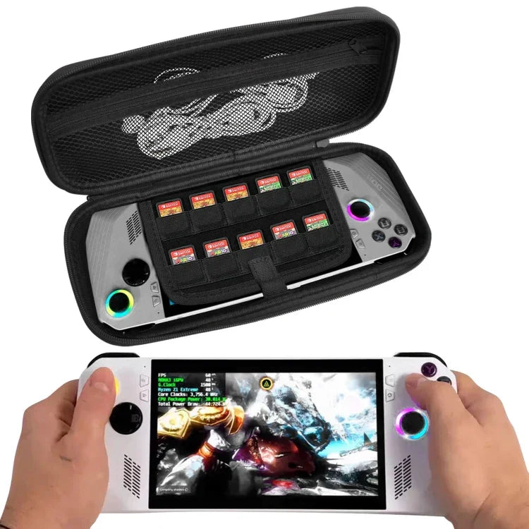 Sacoche de protection en cuir EVA grainé pour console de jeu ASUS ROG Ally, disponible en noir et blanc.