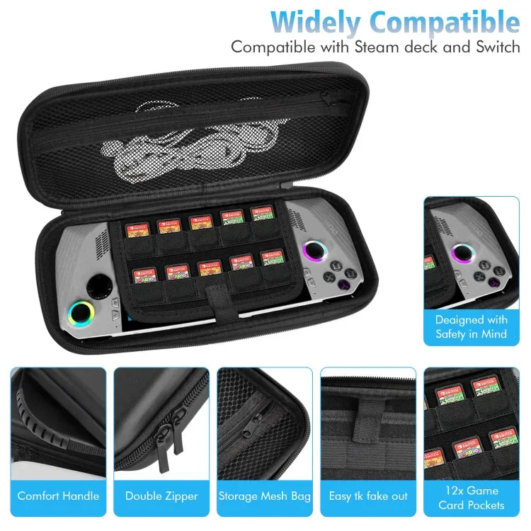 Sacoche de protection en cuir EVA grainé pour console de jeu ASUS ROG Ally, disponible en noir et blanc.