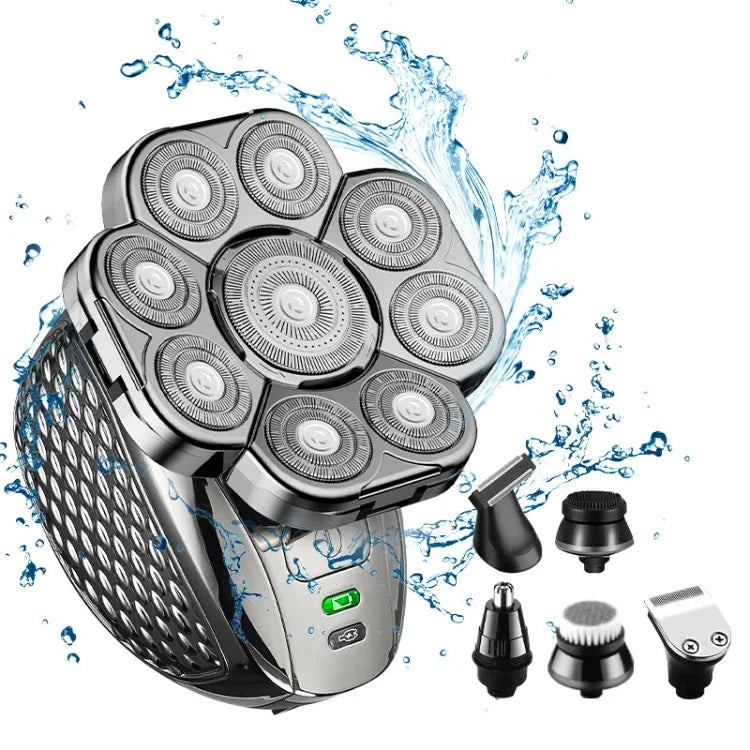Rasoir multifonctionnel USB 9 têtes avec lavage intégral, rasoir chauve pour hommes, 6 en 1
