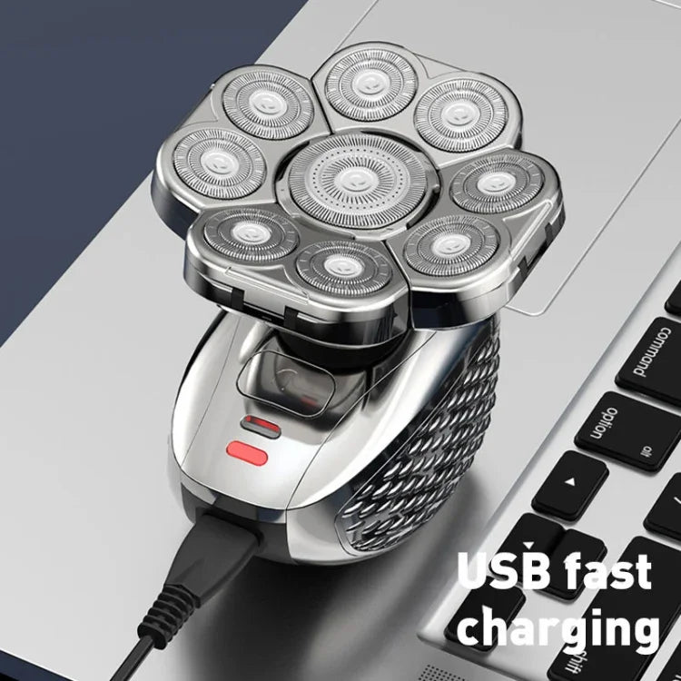 Rasoir multifonctionnel USB 9 têtes avec lavage intégral, rasoir chauve pour hommes, 6 en 1