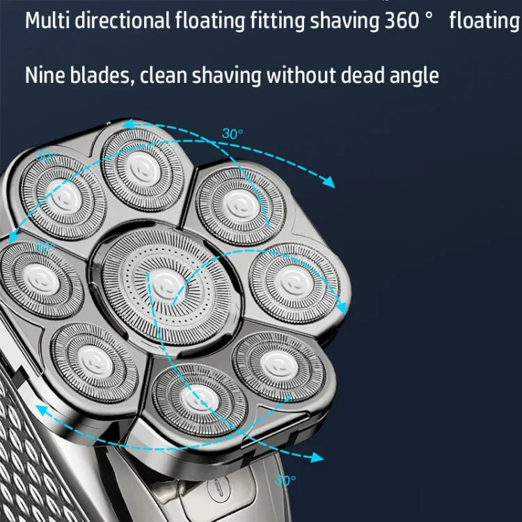 Rasoir multifonctionnel USB 9 têtes avec lavage intégral, rasoir chauve pour hommes, 6 en 1