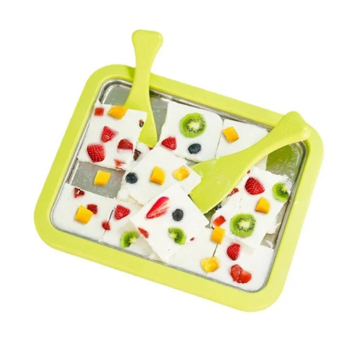 Mini machine à yaourt frit maison pour enfants DIY plateau à glace frit, acier inoxydable vert 26x21cm, acier inoxydable blanc 26x21cm, acier inoxydable rose 22,5x17,5cm, acier inoxydable blanc 22,5x17,5cm, alliage d'aluminium blanc 22,5x17,5cm