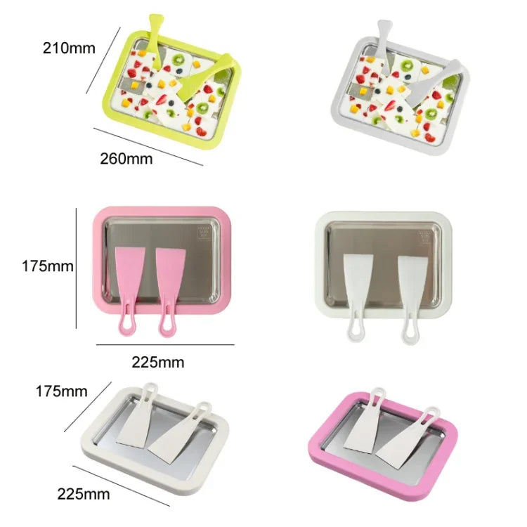 Mini machine à yaourt frit maison pour enfants DIY plateau à glace frit, acier inoxydable vert 26x21cm, acier inoxydable blanc 26x21cm, acier inoxydable rose 22,5x17,5cm, acier inoxydable blanc 22,5x17,5cm, alliage d'aluminium blanc 22,5x17,5cm