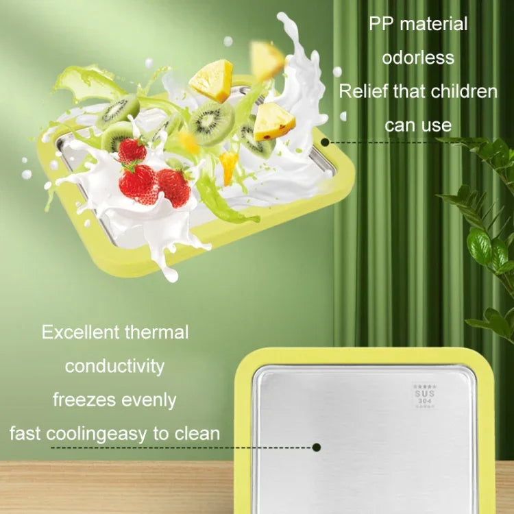 Mini machine à yaourt frit maison pour enfants DIY plateau à glace frit, acier inoxydable vert 26x21cm, acier inoxydable blanc 26x21cm, acier inoxydable rose 22,5x17,5cm, acier inoxydable blanc 22,5x17,5cm, alliage d'aluminium blanc 22,5x17,5cm