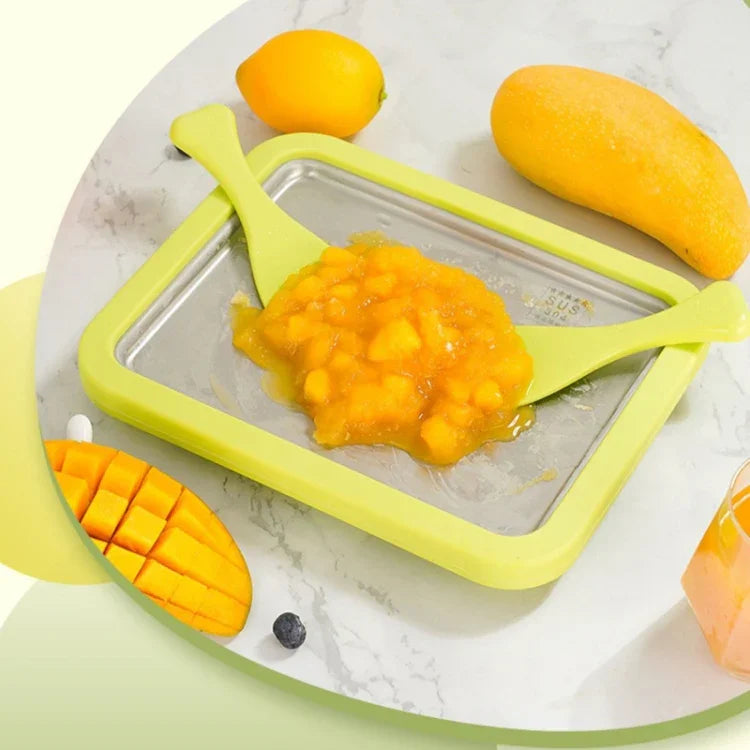 Mini machine à yaourt frit maison pour enfants DIY plateau à glace frit, acier inoxydable vert 26x21cm, acier inoxydable blanc 26x21cm, acier inoxydable rose 22,5x17,5cm, acier inoxydable blanc 22,5x17,5cm, alliage d'aluminium blanc 22,5x17,5cm