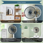 Ventilateur télescopique pliable portable de 8 pouces avec oscillation, minuterie et télécommande, blanc 6000 mAh