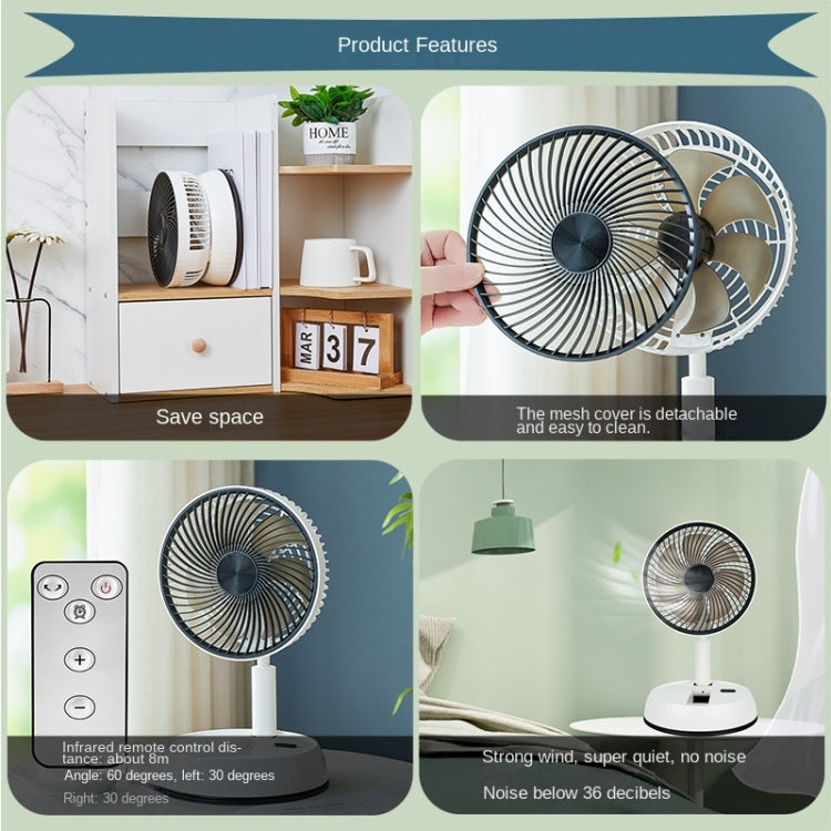 Ventilateur télescopique pliable portable de 8 pouces avec oscillation, minuterie et télécommande, blanc 6000 mAh