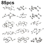 85 pièces de bijoux de piercing, clous de lèvre, clous de sourcil, clous de nez en acier inoxydable