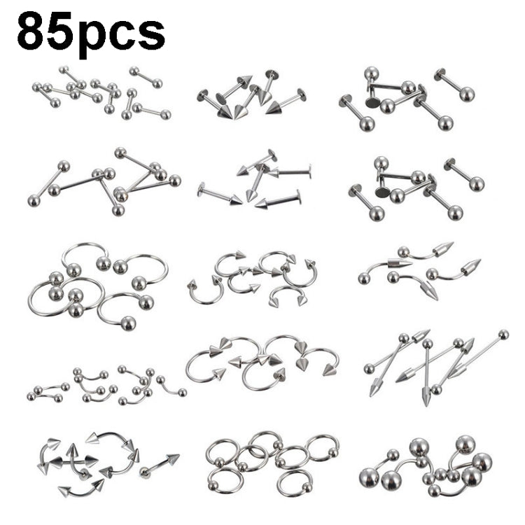 85 pièces de bijoux de piercing, clous de lèvre, clous de sourcil, clous de nez en acier inoxydable