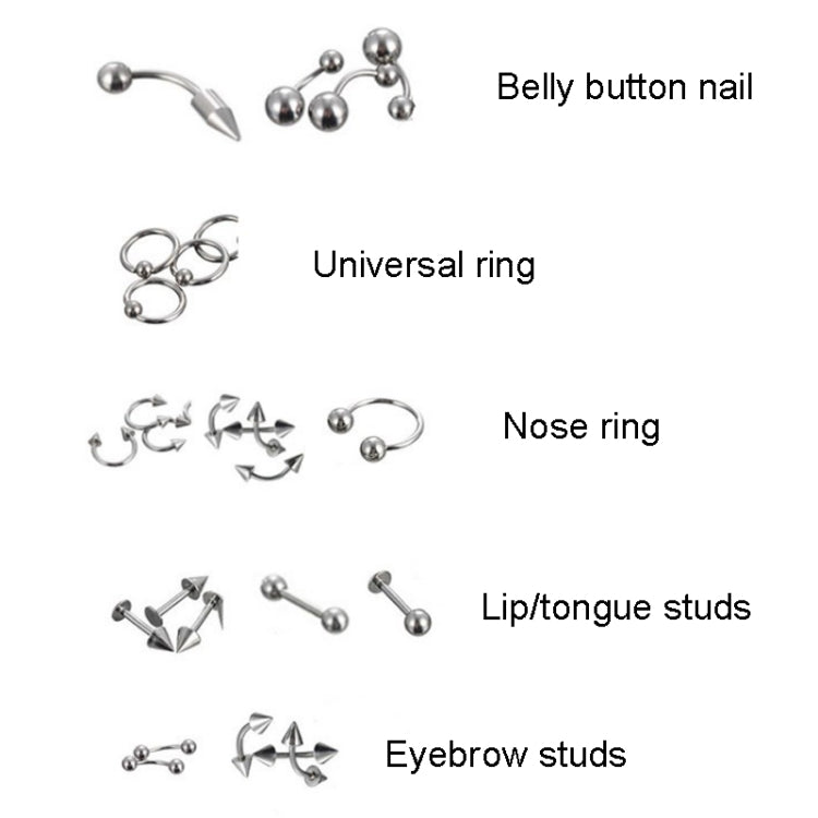 85 pièces de bijoux de piercing, clous de lèvre, clous de sourcil, clous de nez en acier inoxydable