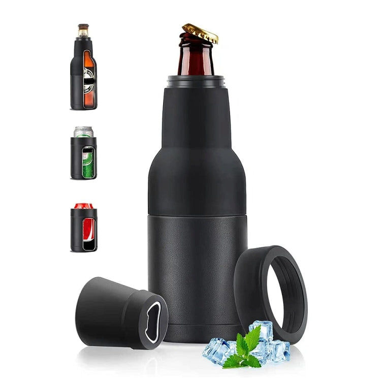 Mug Isotherme Double Paroi 350ml pour Canette de Coca, Refroidisseur de Bière en Acier Inoxydable 304 avec Ouvre-Bouteille, Noir