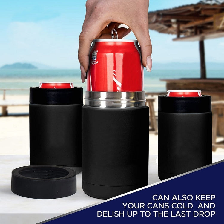Mug Isotherme Double Paroi 350ml pour Canette de Coca, Refroidisseur de Bière en Acier Inoxydable 304 avec Ouvre-Bouteille, Noir