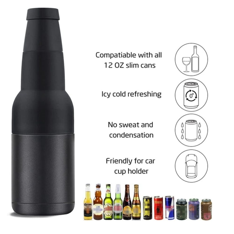 Mug Isotherme Double Paroi 350ml pour Canette de Coca, Refroidisseur de Bière en Acier Inoxydable 304 avec Ouvre-Bouteille, Noir
