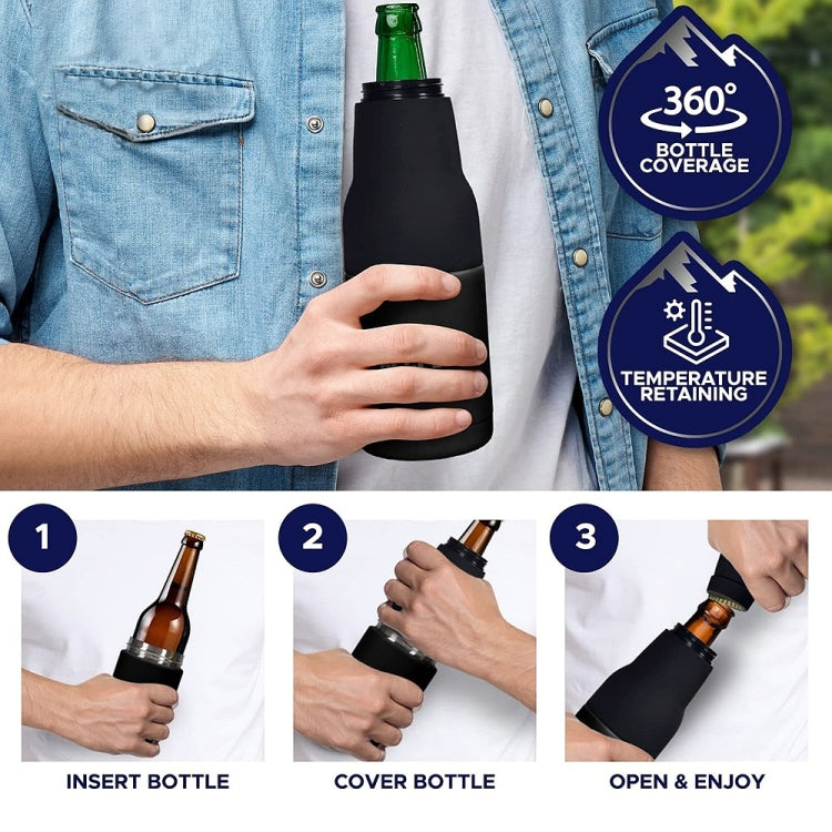 Mug Isotherme Double Paroi 350ml pour Canette de Coca, Refroidisseur de Bière en Acier Inoxydable 304 avec Ouvre-Bouteille, Noir