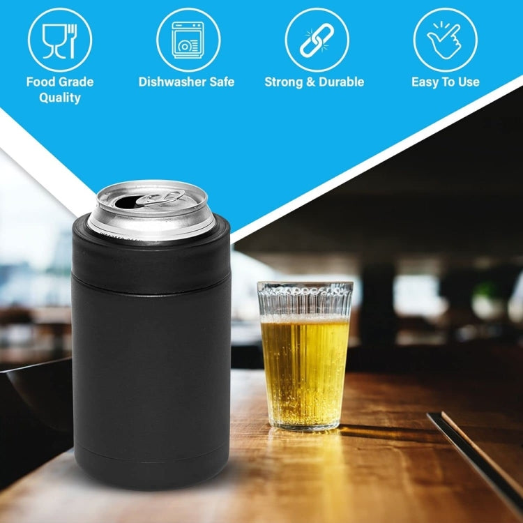 Mug Isotherme Double Paroi 350ml pour Canette de Coca, Refroidisseur de Bière en Acier Inoxydable 304 avec Ouvre-Bouteille, Noir