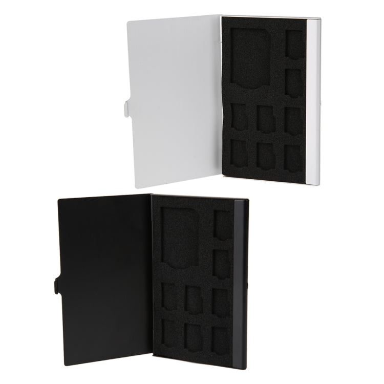 Boîte de rangement en aluminium pour cartes Micro SD 1SD+ 8TF avec 9 emplacements pour cartes SD/SIM/TF, noir, argent