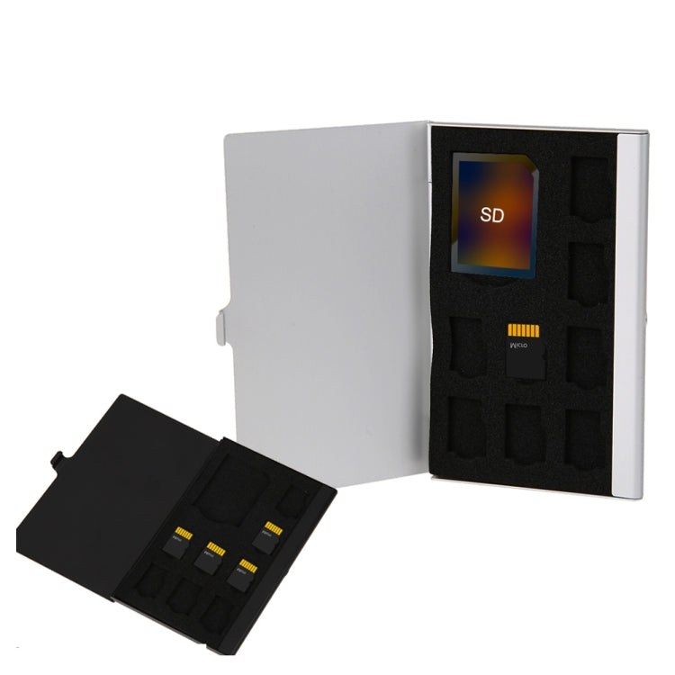Boîte de rangement en aluminium pour cartes Micro SD 1SD+ 8TF avec 9 emplacements pour cartes SD/SIM/TF, noir, argent