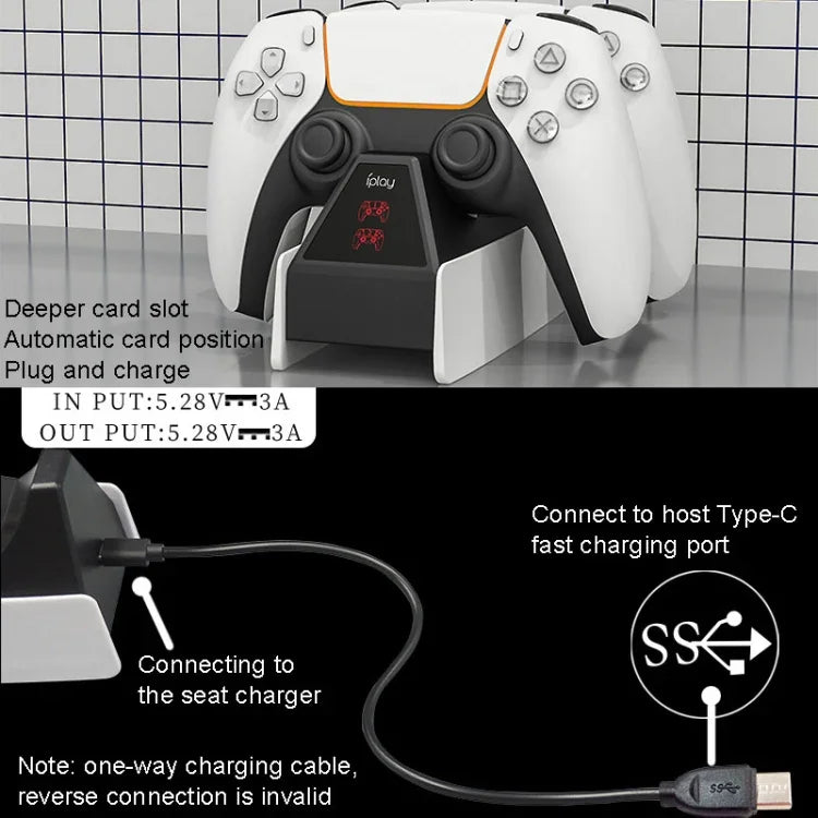 iplay HBP-260 Siège de chargement pour manette PS5, manette de jeu électrique, siège de chargement rapide, HBP-260