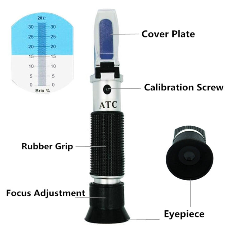 Réfractomètre portable pour fruits, testeur de sucre Brix 0-32, RF001BX avec boîte en plastique
