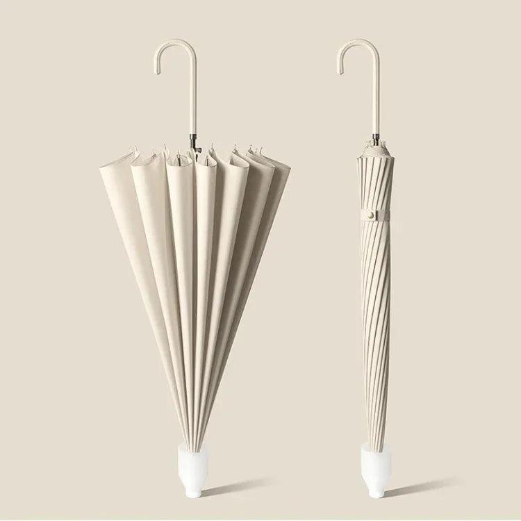 16 Bone Automatic Long Handle Double Sunny And Rain Dual Use Umbrella, With Waterproof Cover Beige, With Waterproof Cover Black, With Waterproof Cover Purple, With Waterproof Cover Green, With Waterproof Cover White, With Waterproof Cover Matcha