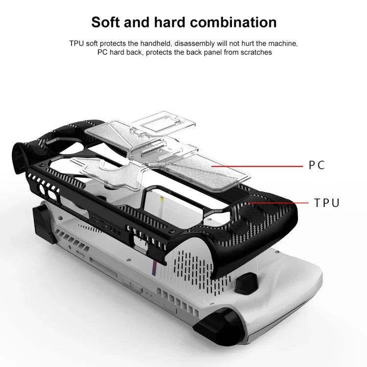 Pour console de jeu ASUS Rog Ally, étui de protection PC+TPU avec support, PC+TPU Noir+Transparent