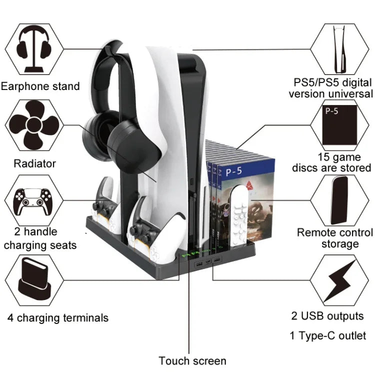 iplay pour PS5 - Base de refroidissement avec support de chargement et porte-disques, HBP-271