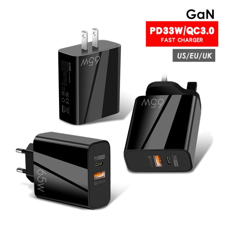 Chargeur GaN double port 65W USB-C/Type-C+USB QC3.0 pour ordinateur portable universel A502, prise EU noire, prise EU blanche, prise US noire, prise US blanche, prise UK noire, prise UK blanche