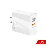 Chargeur GaN double port 65W USB-C/Type-C+USB QC3.0 pour ordinateur portable universel A502, prise EU noire, prise EU blanche, prise US noire, prise US blanche, prise UK noire, prise UK blanche