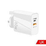 Chargeur GaN double port 65W USB-C/Type-C+USB QC3.0 pour ordinateur portable universel A502, prise EU noire, prise EU blanche, prise US noire, prise US blanche, prise UK noire, prise UK blanche
