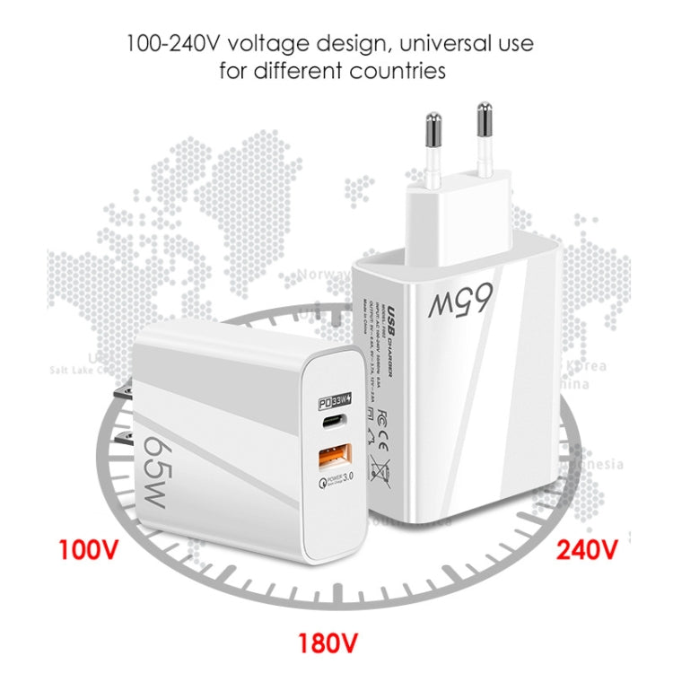 Chargeur GaN double port 65W USB-C/Type-C+USB QC3.0 pour ordinateur portable universel A502, prise EU noire, prise EU blanche, prise US noire, prise US blanche, prise UK noire, prise UK blanche