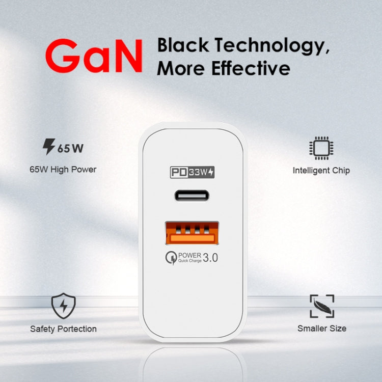 Chargeur GaN double port 65W USB-C/Type-C+USB QC3.0 pour ordinateur portable universel A502, prise EU noire, prise EU blanche, prise US noire, prise US blanche, prise UK noire, prise UK blanche