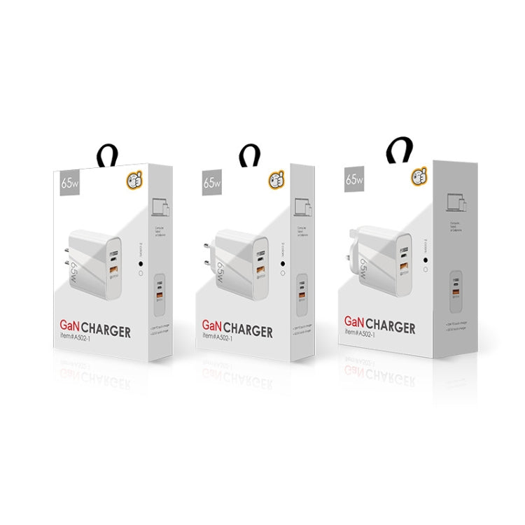 Chargeur GaN double port 65W USB-C/Type-C+USB QC3.0 pour ordinateur portable universel A502, prise EU noire, prise EU blanche, prise US noire, prise US blanche, prise UK noire, prise UK blanche