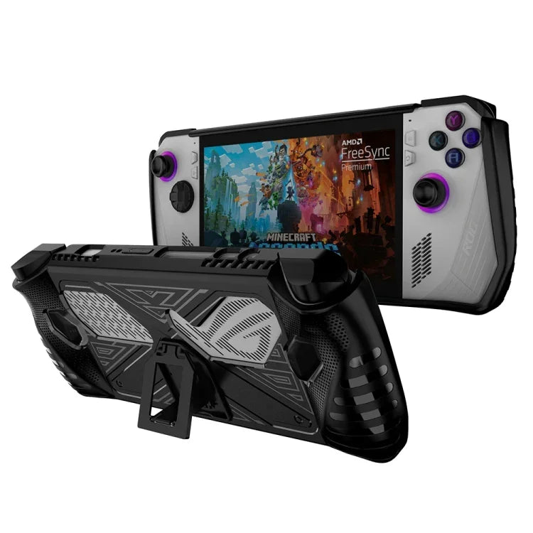 Coque souple en TPU avec support de fixation pour console de jeu Asus ROG Ally, disponible en noir et blanc.