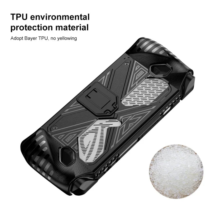 Coque souple en TPU avec support de fixation pour console de jeu Asus ROG Ally, disponible en noir et blanc.