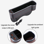 Car Central Control Seat Gap Storage Box with Dual USB Ambient Lights, Suede Khaki Co-pilot