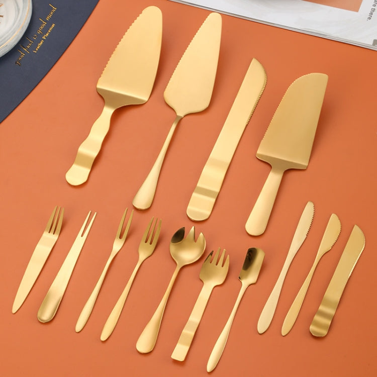 Outils de pâtisserie en acier inoxydable pour gâteaux de lune, couteau et fourchette à dessert, 14 pièces/ensemble, or