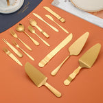 Outils de pâtisserie en acier inoxydable pour gâteaux de lune, couteau et fourchette à dessert, 14 pièces/ensemble, or