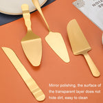 Outils de pâtisserie en acier inoxydable pour gâteaux de lune, couteau et fourchette à dessert, 14 pièces/ensemble, or