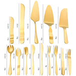 Outils de pâtisserie en acier inoxydable pour gâteaux de lune, couteau et fourchette à dessert, 14 pièces/ensemble, or