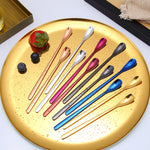 Cuillère en acier inoxydable 304 de 15 cm, cuillère à café à tête carrée, cuillère à mélanger à long manche, couleur acier inoxydable, or titane, or rose, noir titane, bleu, violet