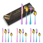 Lot de 16 couteaux et fourchettes en acier inoxydable plaqué or, dans une boîte en carton, couverts de style occidental, couleur acier inoxydable, or, or rose, multicolore, noir