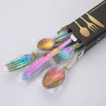 Lot de 16 couteaux et fourchettes en acier inoxydable plaqué or, dans une boîte en carton, couverts de style occidental, couleur acier inoxydable, or, or rose, multicolore, noir