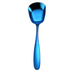 Petite cuillère 304 en acier inoxydable brillante épaissie à tête plate et fond plat, couleur acier inoxydable, or titane, or rose, colorée, noire, bleue