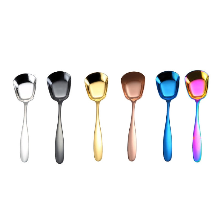 Petite cuillère 304 en acier inoxydable brillante épaissie à tête plate et fond plat, couleur acier inoxydable, or titane, or rose, colorée, noire, bleue