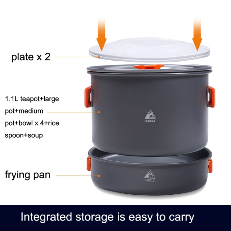 Hewolf HW-K1779 Ensemble de camping portable avec réchaud en aluminium pour 4-5 personnes, HW-K1779