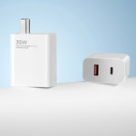 Chargeur portable double port 35W USB-C+USB-A à charge rapide original Xiaomi (1C+1A), prise US, 35W