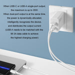 Chargeur portable double port 35W USB-C+USB-A à charge rapide original Xiaomi (1C+1A), prise US, 35W