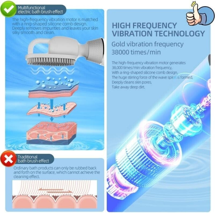 Brosse de bain électrique en silicone, vibrante, à manche long, pour le dos, spa et douche