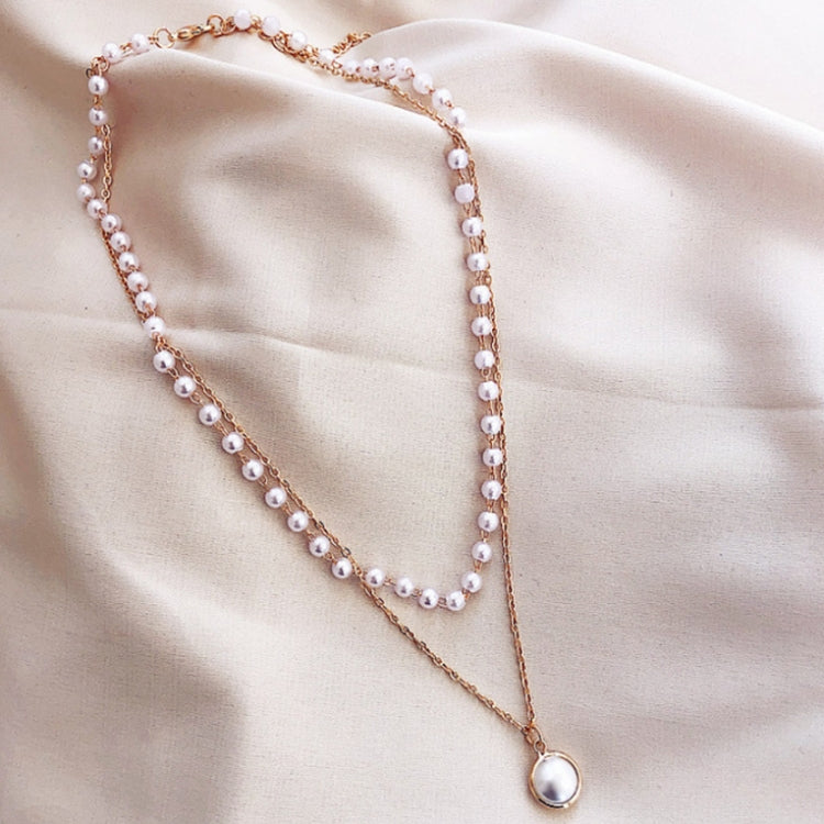 Collier à pendentif double rang de perles et perles simples