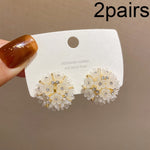 2 paires de clous d'oreilles fleur bombée, boucles d'oreilles élégantes en cristal